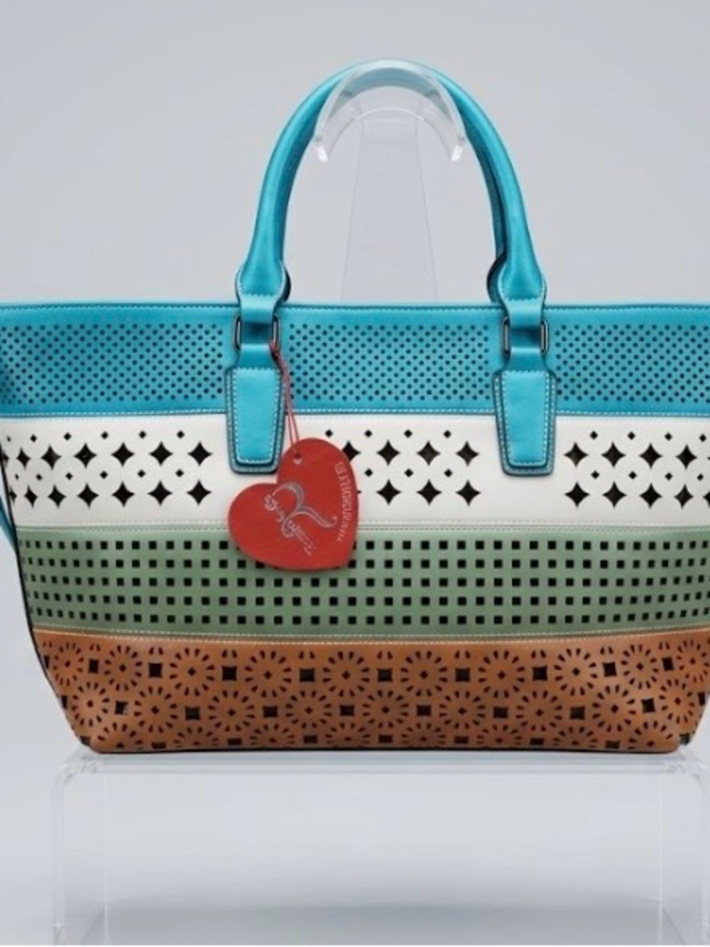 Vintage bohemian inspired color-block laser large tote bag.Dual handle. New with